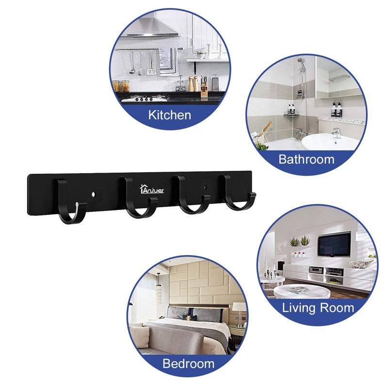 Anjuer Wall Coat Rack Coat Hooks Wall Mounted Aluminum Alloy Hook Rack for Clothes (4 Hooks Black) - Image 5